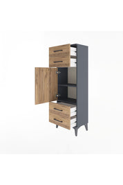 Arges Dolap 2 Raflı 4 Çekmeceli Tek Kapaklı 44x30x134 Antrasit-Çam