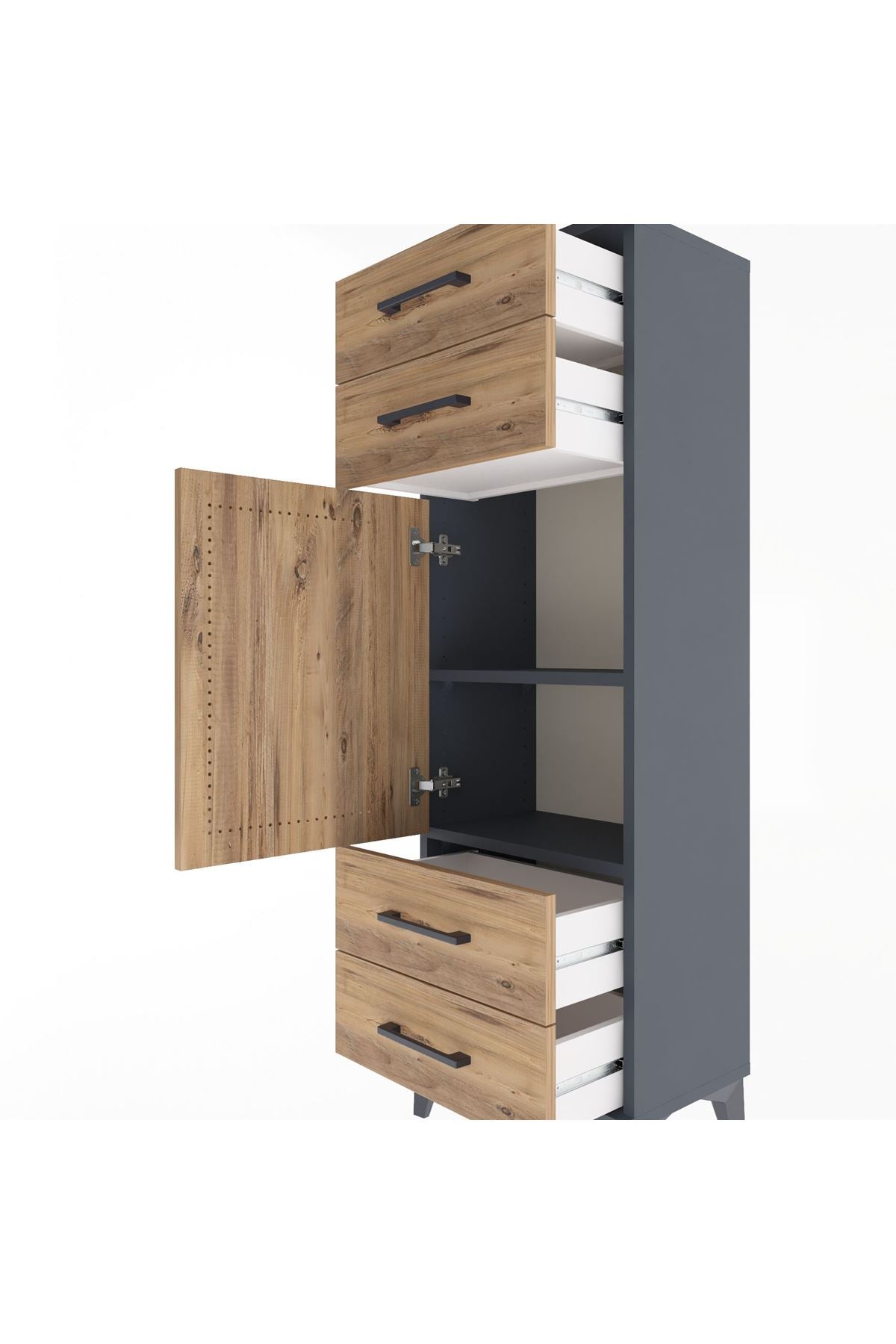 Arges Dolap 2 Raflı 4 Çekmeceli Tek Kapaklı 44x30x134 Antrasit-Çam