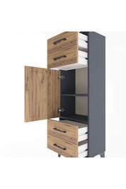 Arges Dolap 2 Raflı 4 Çekmeceli Tek Kapaklı 44x30x134 Antrasit-Çam