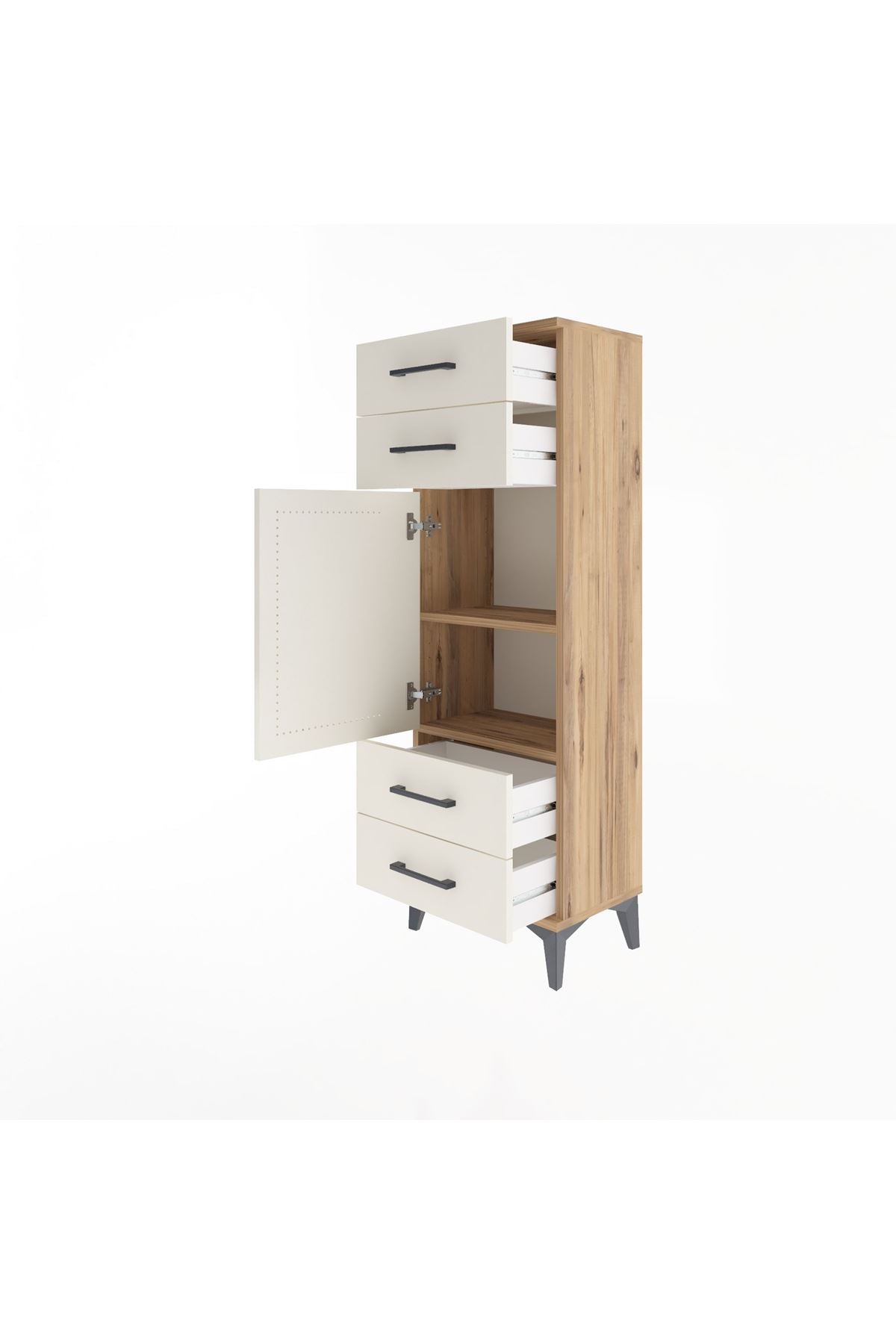 Arges Dolap 2 Raflı 4 Çekmeceli Tek Kapaklı 44x30x134 Çam-Aytaşı