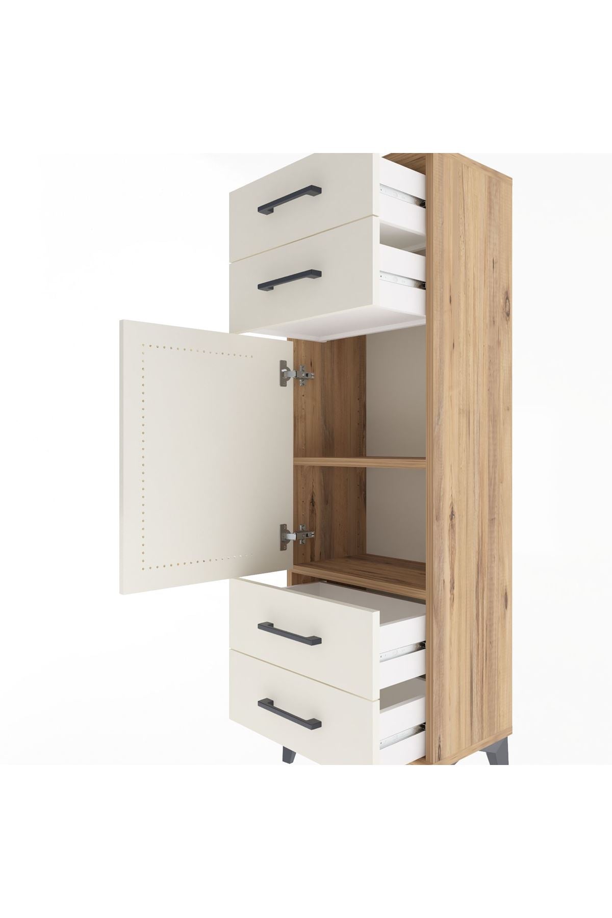 Arges Dolap 2 Raflı 4 Çekmeceli Tek Kapaklı 44x30x134 Çam-Aytaşı