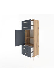 Arges Dolap 2 Raflı 4 Çekmeceli Tek Kapaklı 44x30x134 Çam-Antrasit