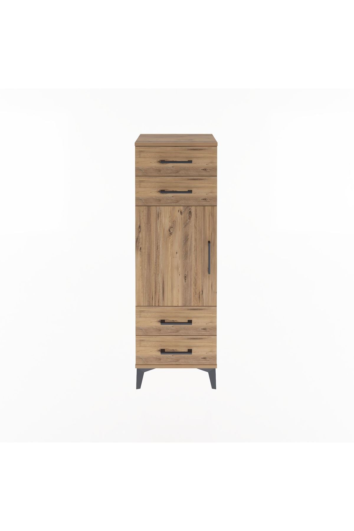 Arges Dolap 2 Raflı 4 Çekmeceli Tek Kapaklı 44x30x134 Çam-Çam