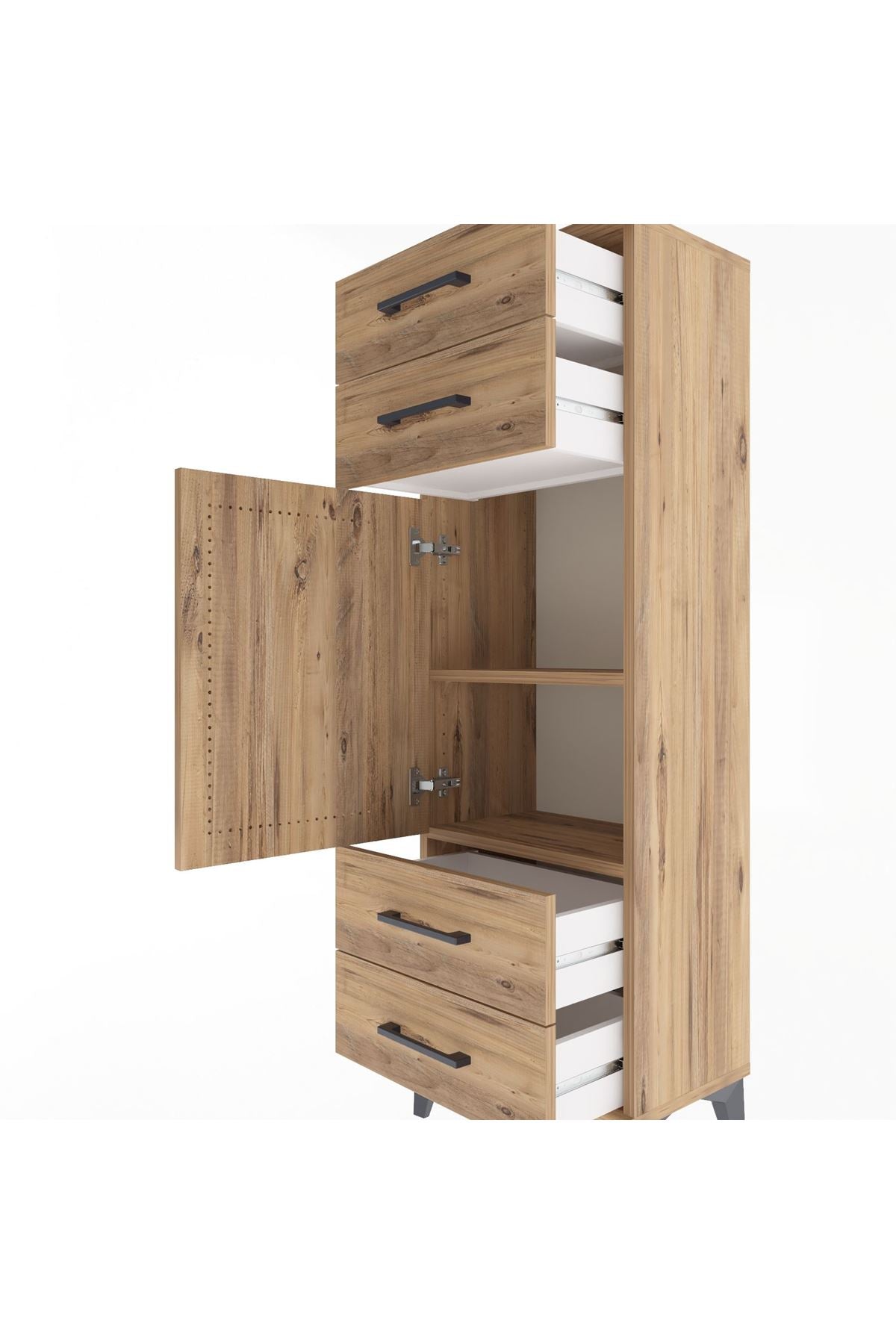 Arges Dolap 2 Raflı 4 Çekmeceli Tek Kapaklı 44x30x134 Çam-Çam