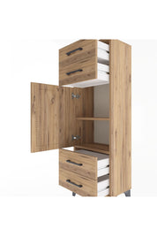 Arges Dolap 2 Raflı 4 Çekmeceli Tek Kapaklı 44x30x134 Çam-Çam