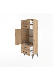 Arges Dolap 2 Raflı 4 Çekmeceli Tek Kapaklı 44x30x134 Çam-Çam