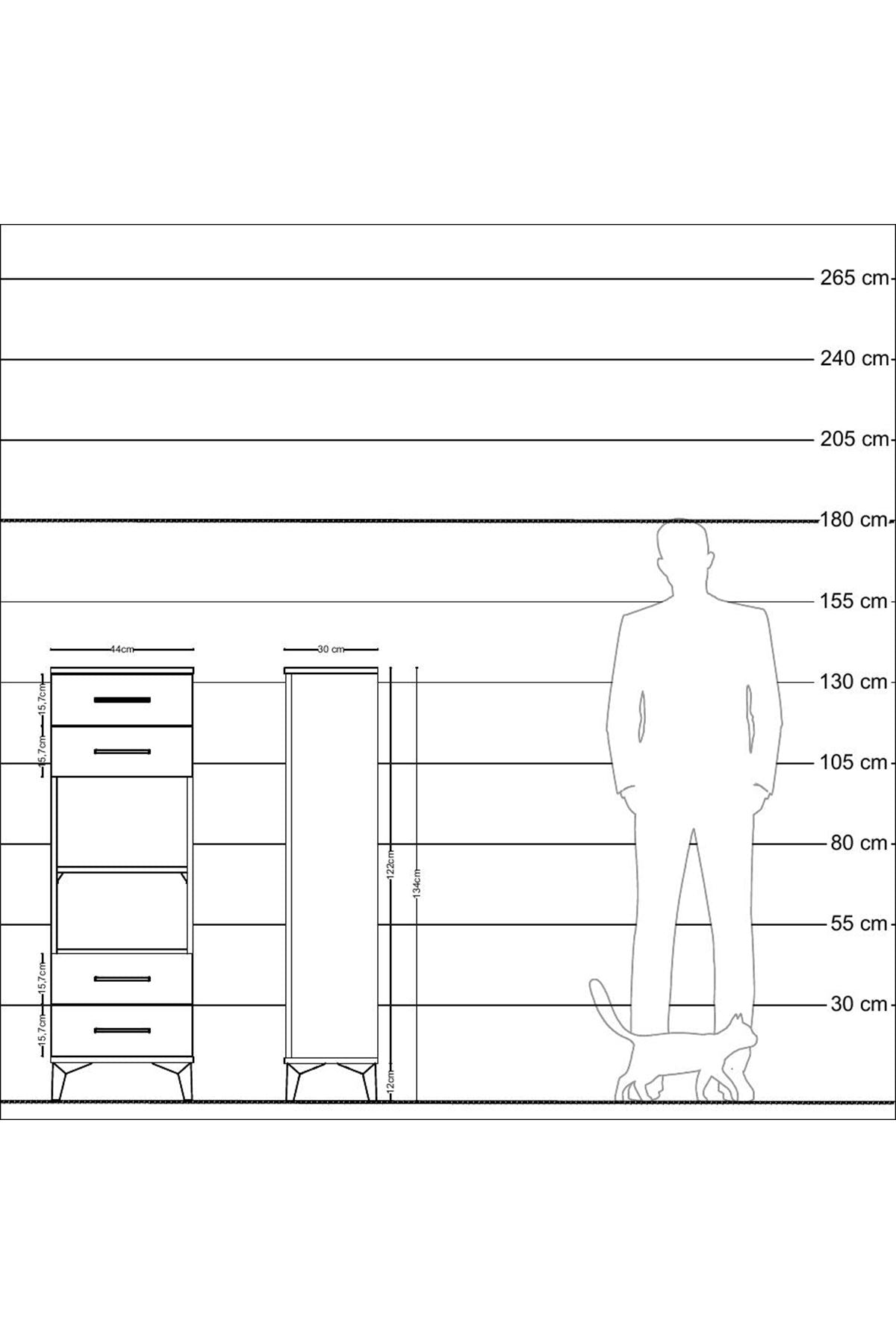 Arges Dolap 2 Raflı 4 Çekmeceli 44x30x134 Aytaşı-Çam