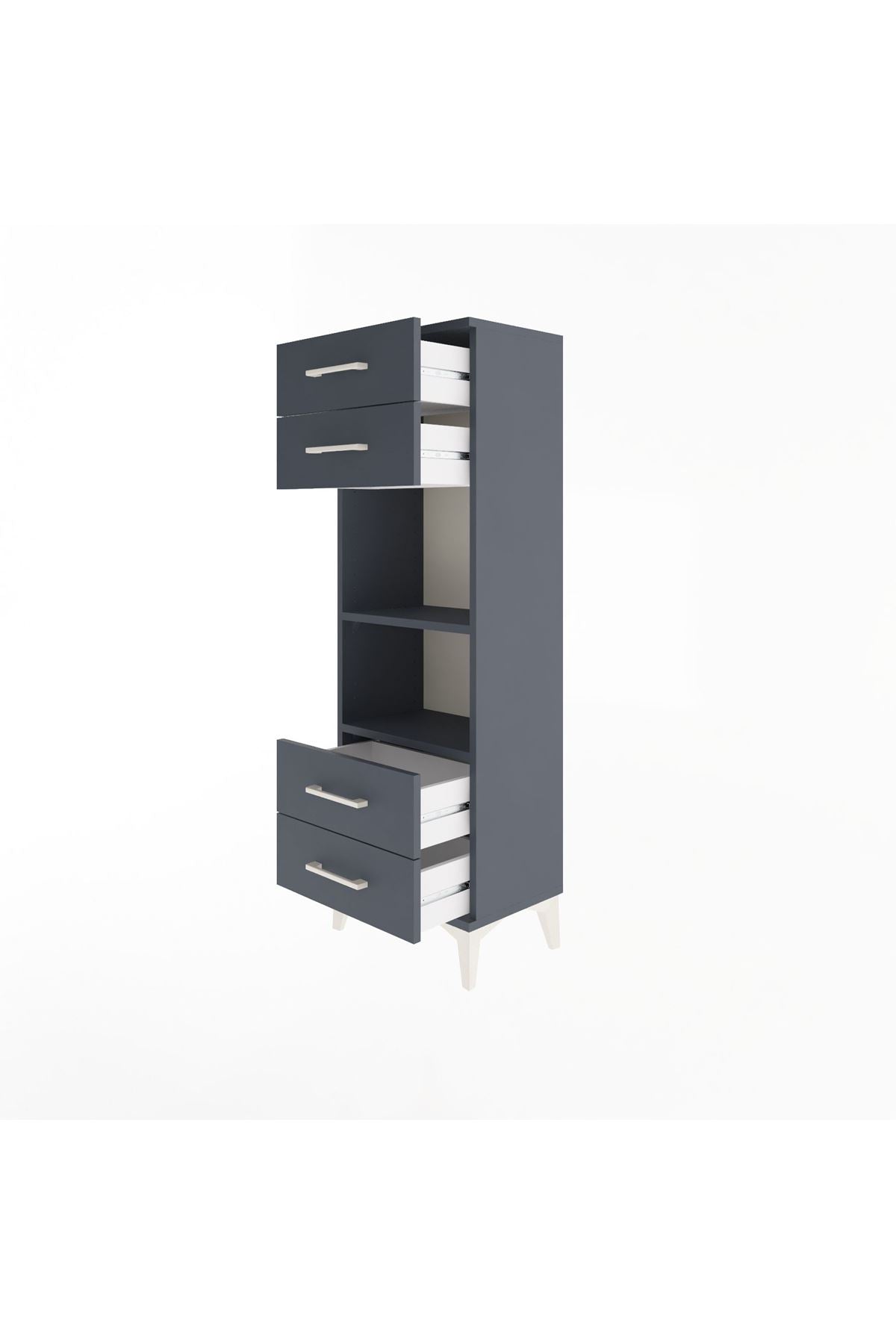 Arges Dolap 2 Raflı 4 Çekmeceli 44x30x134 Antrasit-Antrasit