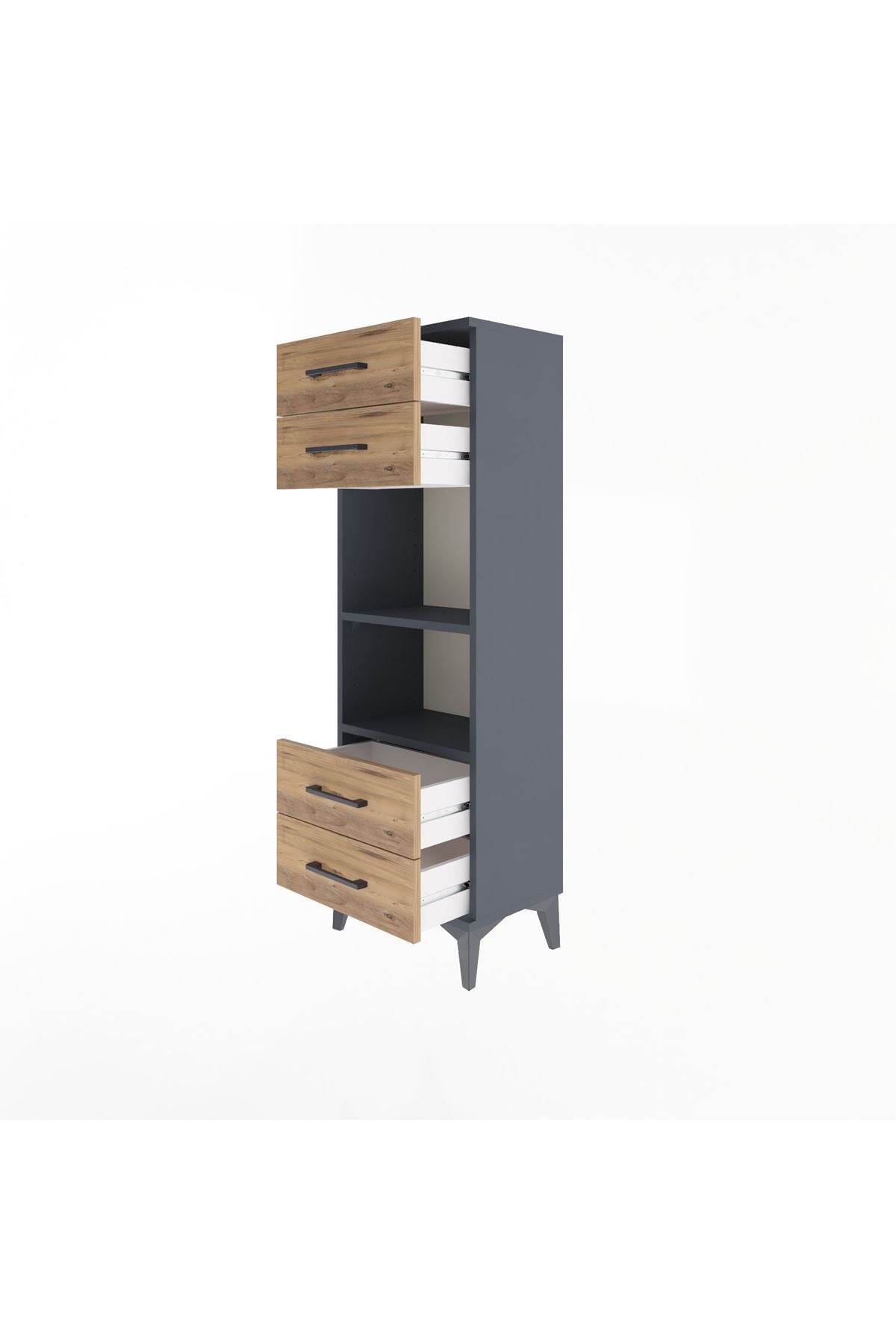 Arges Dolap 2 Raflı 4 Çekmeceli 44x30x134 Antrasit-Çam