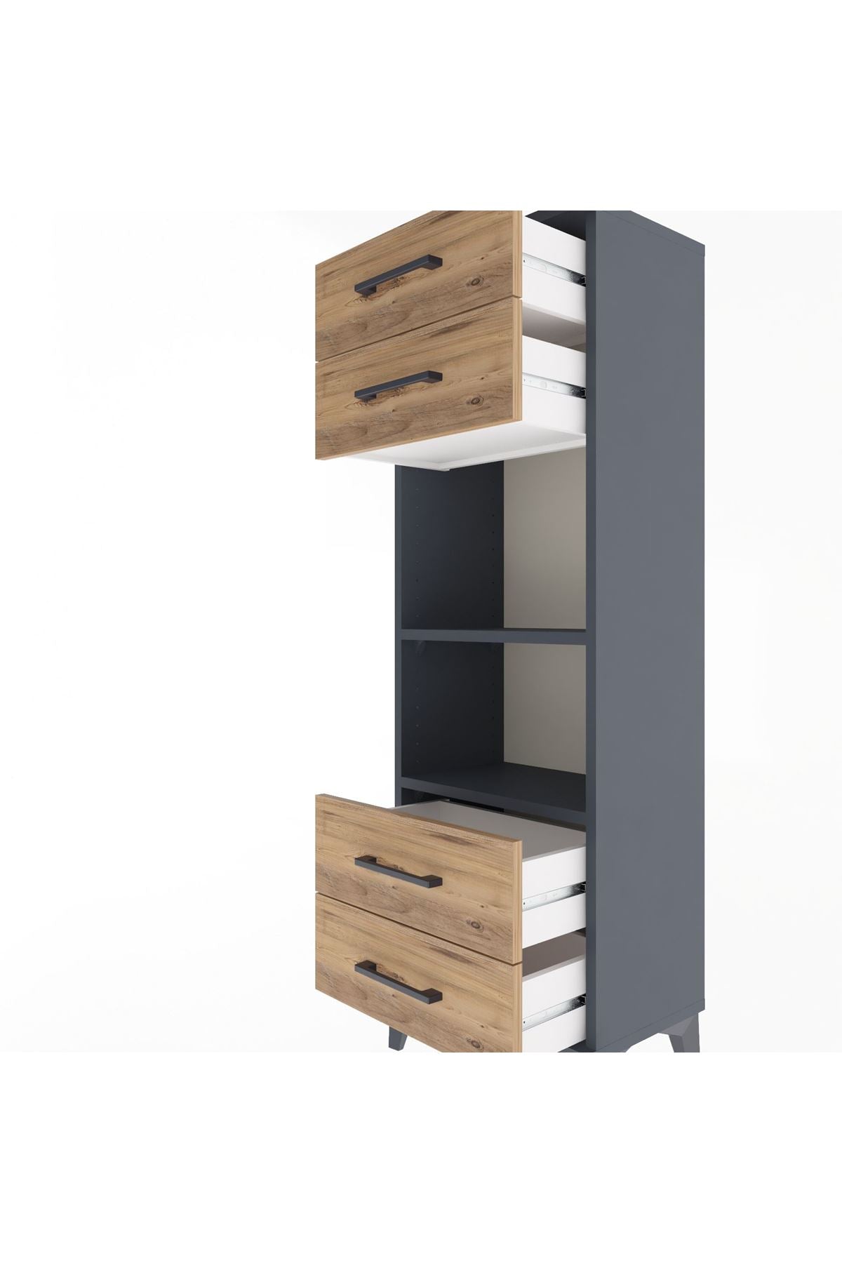 Arges Dolap 2 Raflı 4 Çekmeceli 44x30x134 Antrasit-Çam