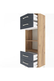 Arges Dolap 2 Raflı 4 Çekmeceli 44x30x134 Çam-Antrasit