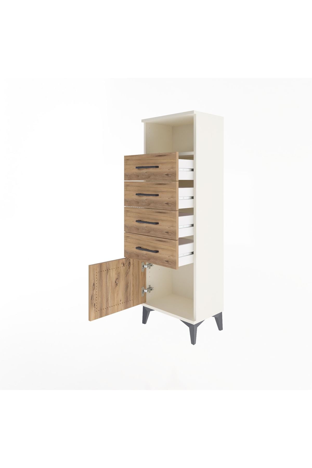 Arges Dolap Tek Raflı 4 Çekmeceli Tek Kapaklı 44x30x134 Aytaşı-Çam