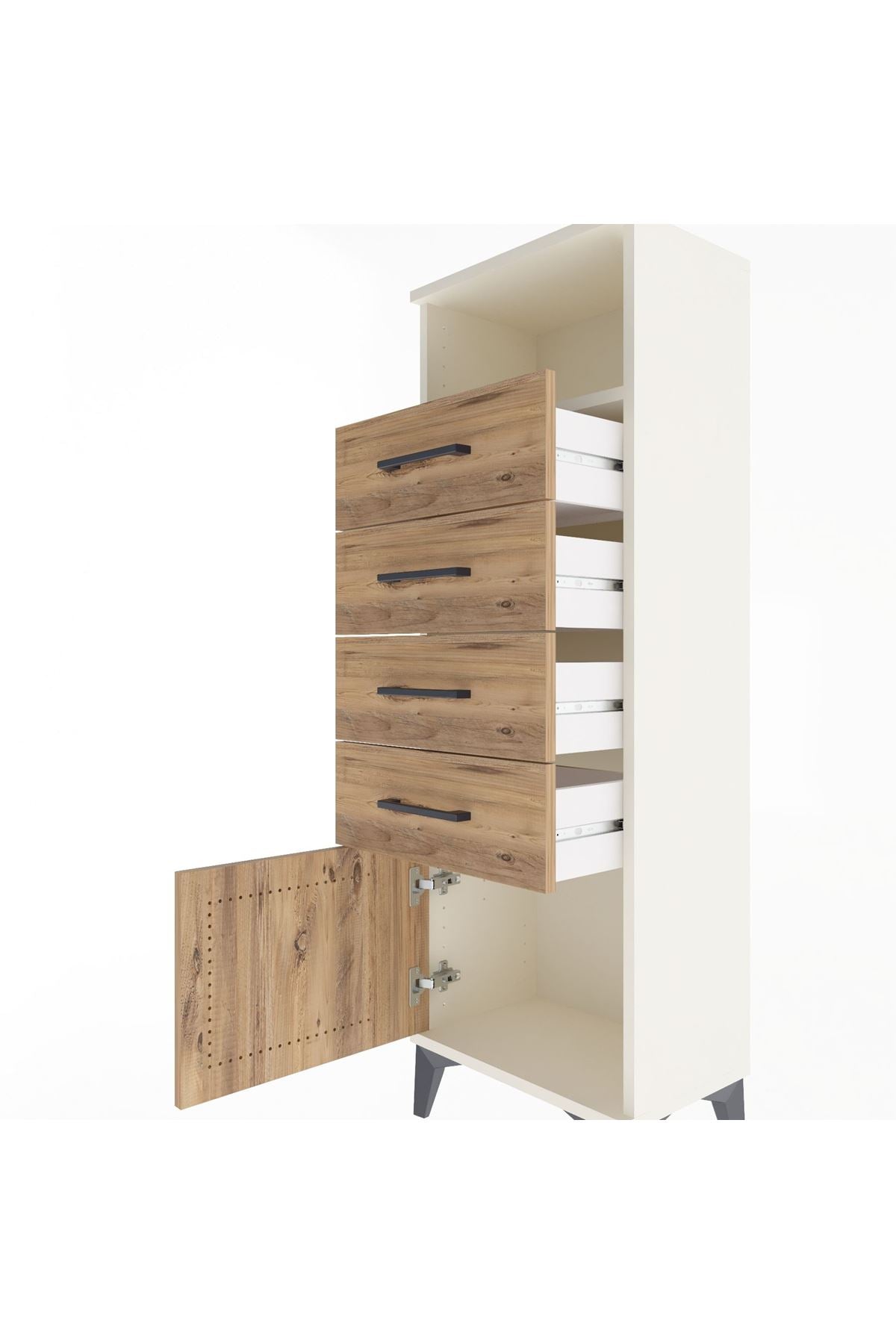 Arges Dolap Tek Raflı 4 Çekmeceli Tek Kapaklı 44x30x134 Aytaşı-Çam