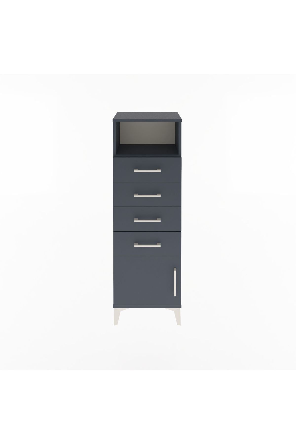 Arges Dolap Tek Raflı 4 Çekmeceli Tek Kapaklı 44x30x134 Antrasit-Antrasit