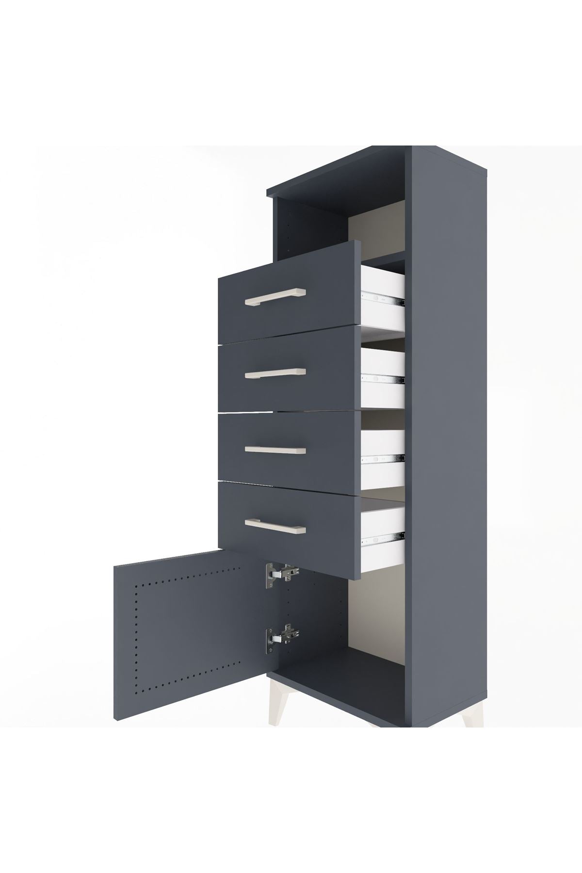 Arges Dolap Tek Raflı 4 Çekmeceli Tek Kapaklı 44x30x134 Antrasit-Antrasit