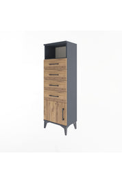 Arges Dolap Tek Raflı 4 Çekmeceli Tek Kapaklı 44x30x134 Antrasit-Çam