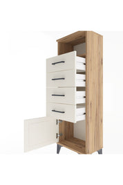 Arges Dolap Tek Raflı 4 Çekmeceli Tek Kapaklı 44x30x134 Çam-Aytaşı