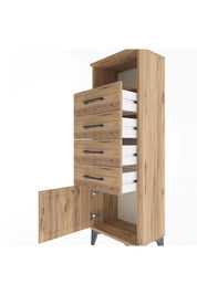 Arges Dolap Tek Raflı 4 Çekmeceli Tek Kapaklı 44x30x134 Çam-Çam