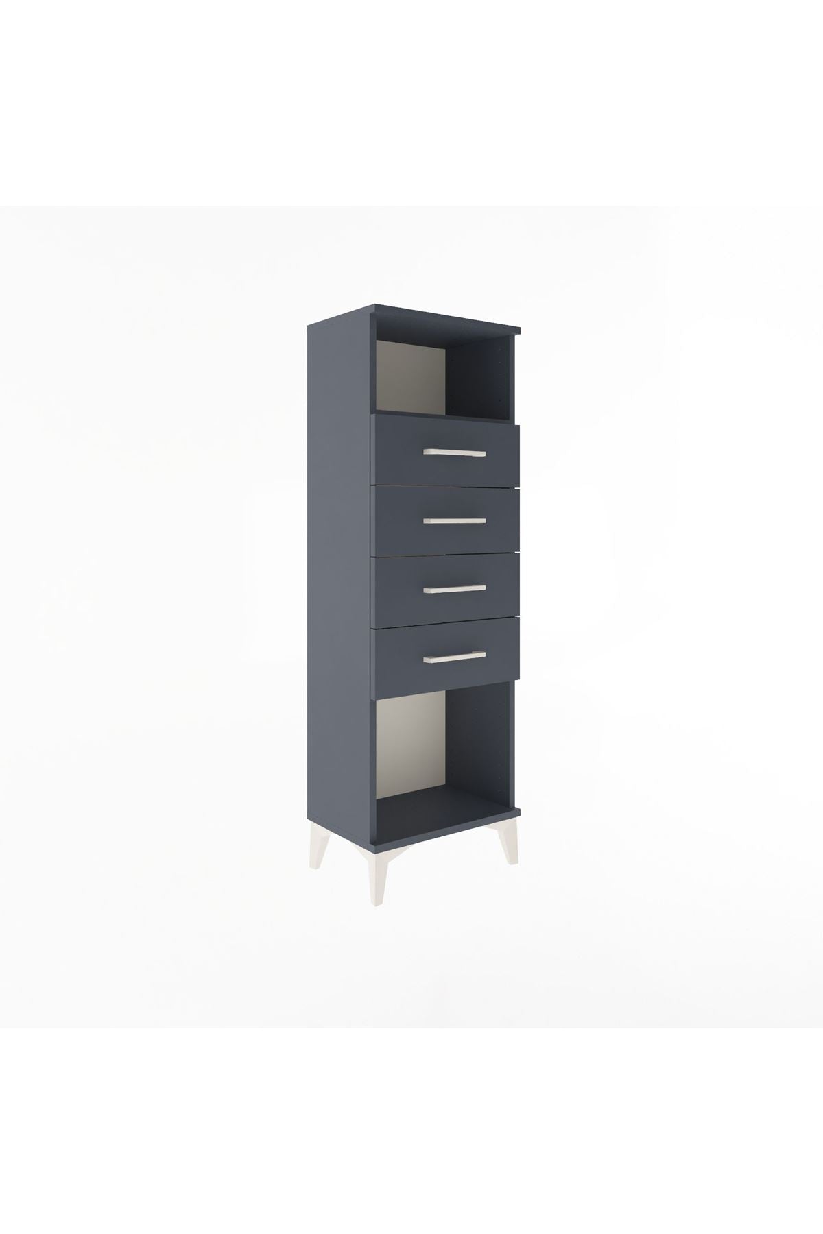 Arges Dolap Tek Raflı 4 Çekmeceli 44x30x134 Antrasit-Antrasit
