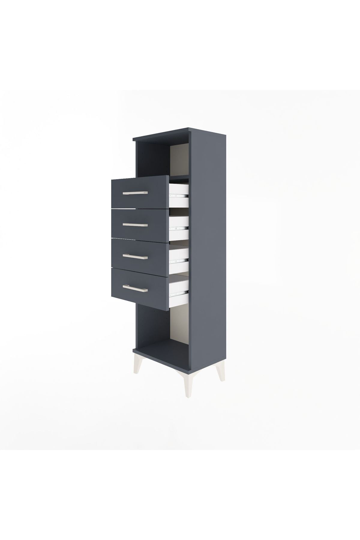 Arges Dolap Tek Raflı 4 Çekmeceli 44x30x134 Antrasit-Antrasit