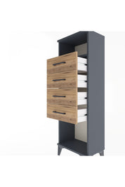 Arges Dolap Tek Raflı 4 Çekmeceli 44x30x134 Antrasit-Çam
