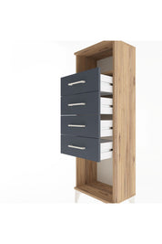 Arges Dolap Tek Raflı 4 Çekmeceli 44x30x134 Çam-Antrasit