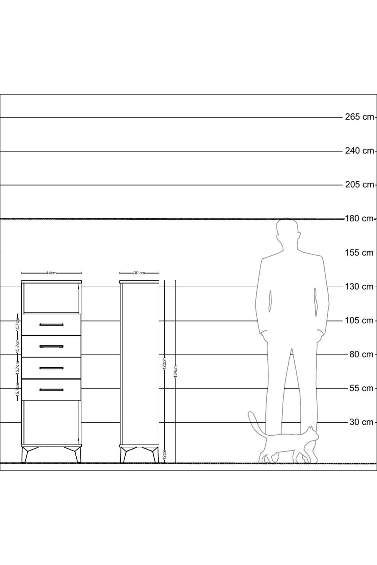 Arges Dolap Tek Raflı 4 Çekmeceli 44x30x134 Çam-Antrasit