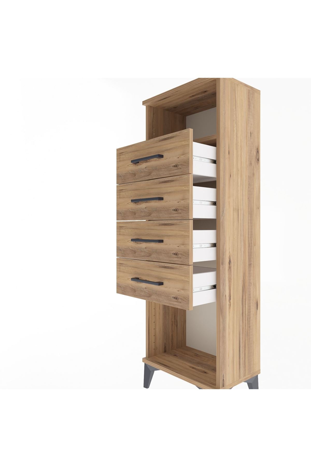 Arges Dolap Tek Raflı 4 Çekmeceli 44x30x134 Çam-Çam