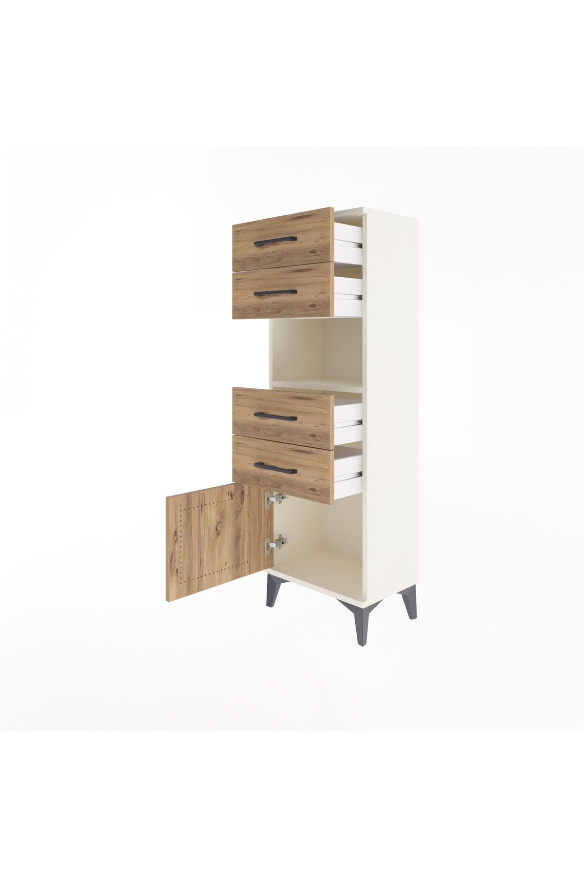 Arges Dolap Tek Raflı 4 Çekmeceli Tek Kapaklı 44x30x134 Aytaşı-Çam