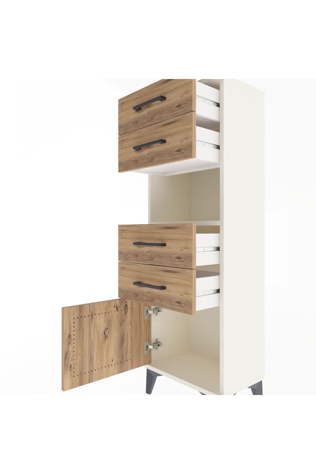 Arges Dolap Tek Raflı 4 Çekmeceli Tek Kapaklı 44x30x134 Aytaşı-Çam