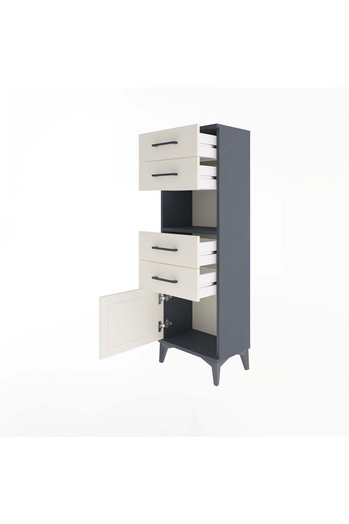 Arges Dolap Tek Raflı 4 Çekmeceli Tek Kapaklı 44x30x134 Antrasit-Aytaşı