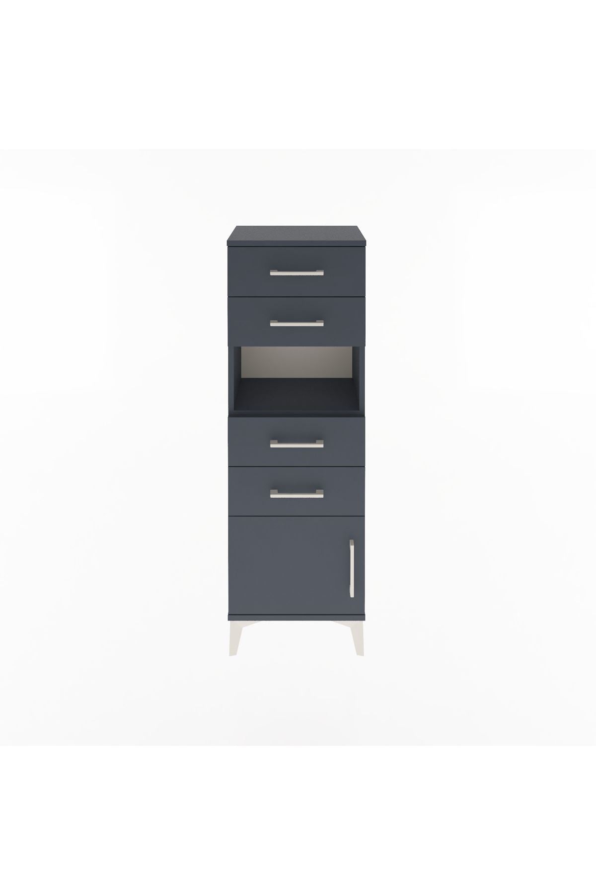 Arges Dolap Tek Raflı 4 Çekmeceli Tek Kapaklı 44x30x134 Antrasit-Antrasit