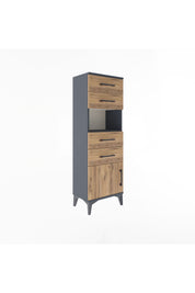 Arges Dolap Tek Raflı 4 Çekmeceli Tek Kapaklı 44x30x134 Antrasit-Çam