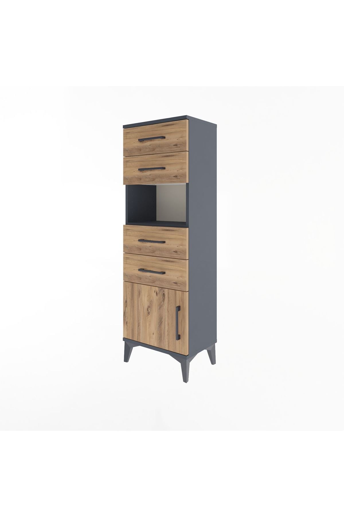 Arges Dolap Tek Raflı 4 Çekmeceli Tek Kapaklı 44x30x134 Antrasit-Çam