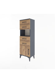 Arges Dolap Tek Raflı 4 Çekmeceli Tek Kapaklı 44x30x134 Antrasit-Çam