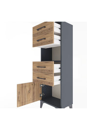 Arges Dolap Tek Raflı 4 Çekmeceli Tek Kapaklı 44x30x134 Antrasit-Çam