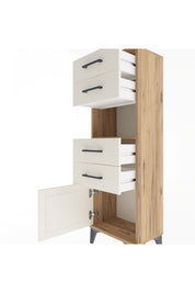 Arges Dolap Tek Raflı 4 Çekmeceli Tek Kapaklı 44x30x134 Çam-Aytaşı