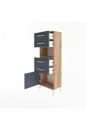 Arges Dolap Tek Raflı 4 Çekmeceli Tek Kapaklı 44x30x134 Çam-Antrasit