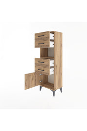 Arges Dolap Tek Raflı 4 Çekmeceli Tek Kapaklı 44x30x134 Çam-Çam