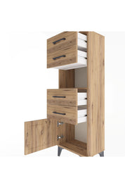 Arges Dolap Tek Raflı 4 Çekmeceli Tek Kapaklı 44x30x134 Çam-Çam