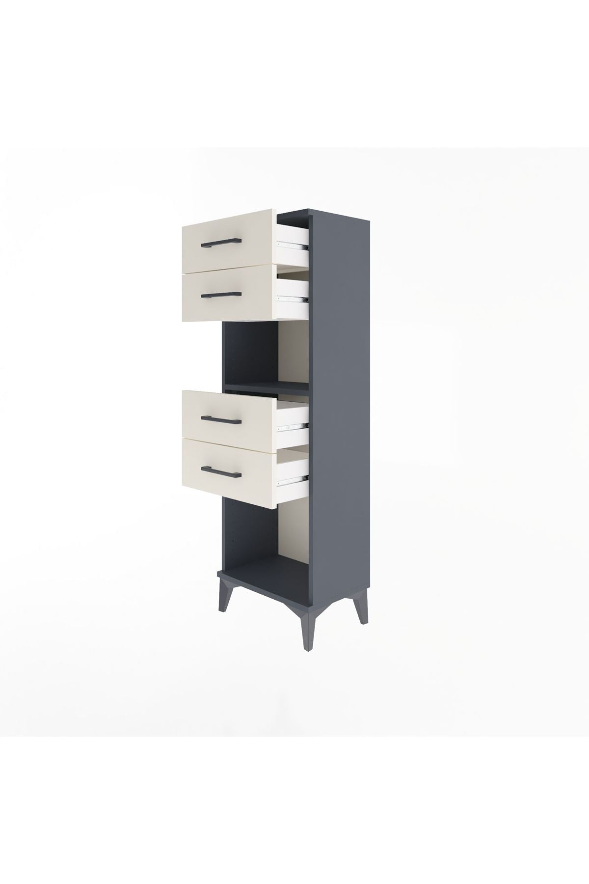 Arges Dolap Tek Raflı 4 Çekmeceli 44x30x134 Antrasit-Aytaşı