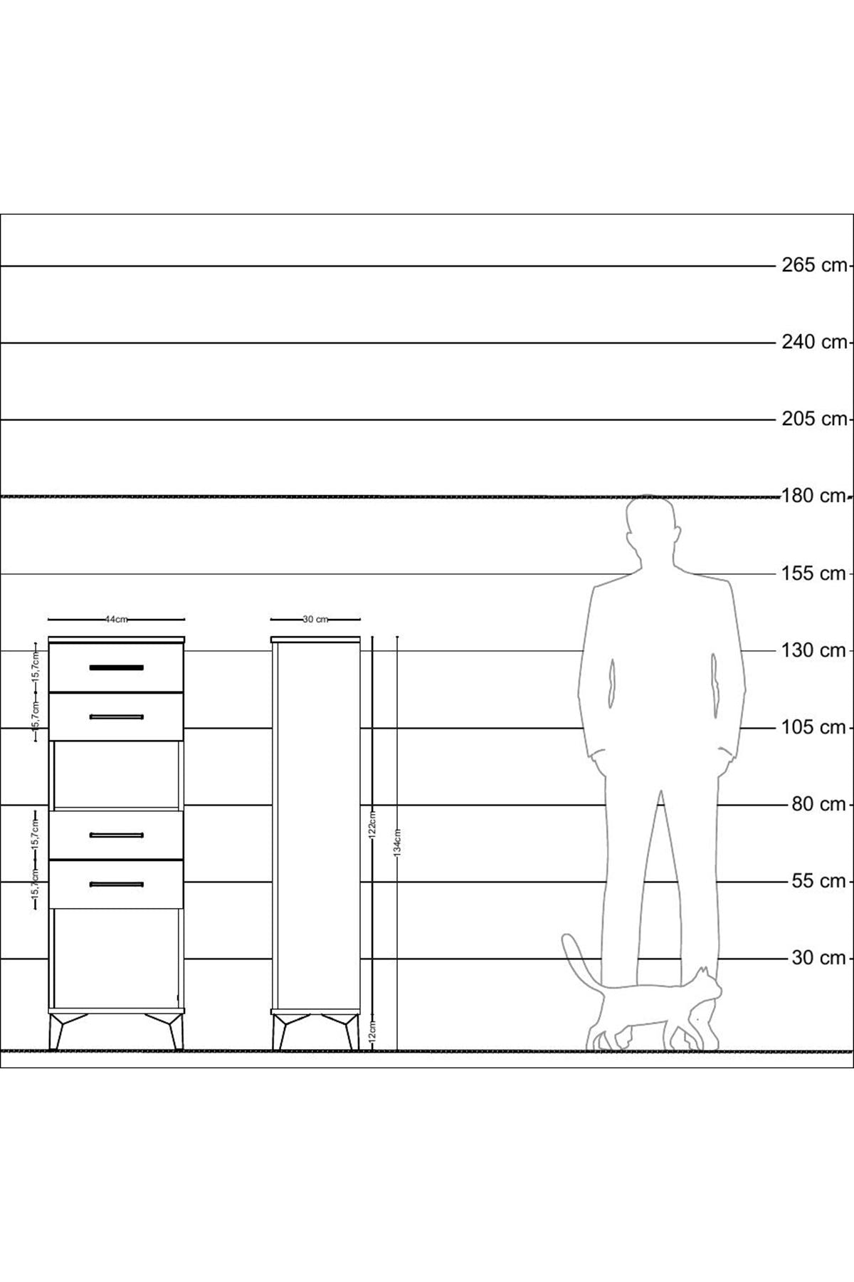 Arges Dolap Tek Raflı 4 Çekmeceli 44x30x134 Antrasit-Aytaşı