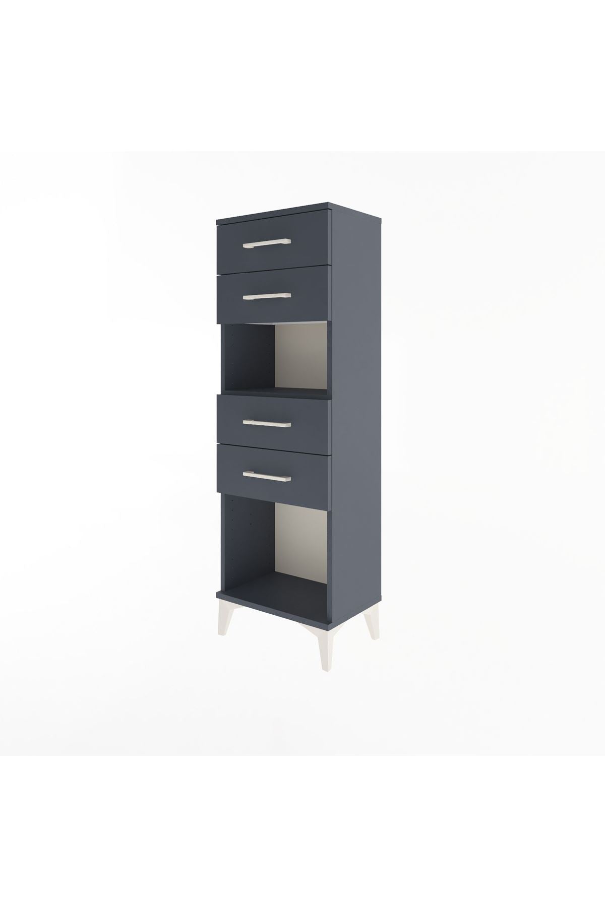 Arges Dolap Tek Raflı 4 Çekmeceli 44x30x134 Antrasit-Antrasit