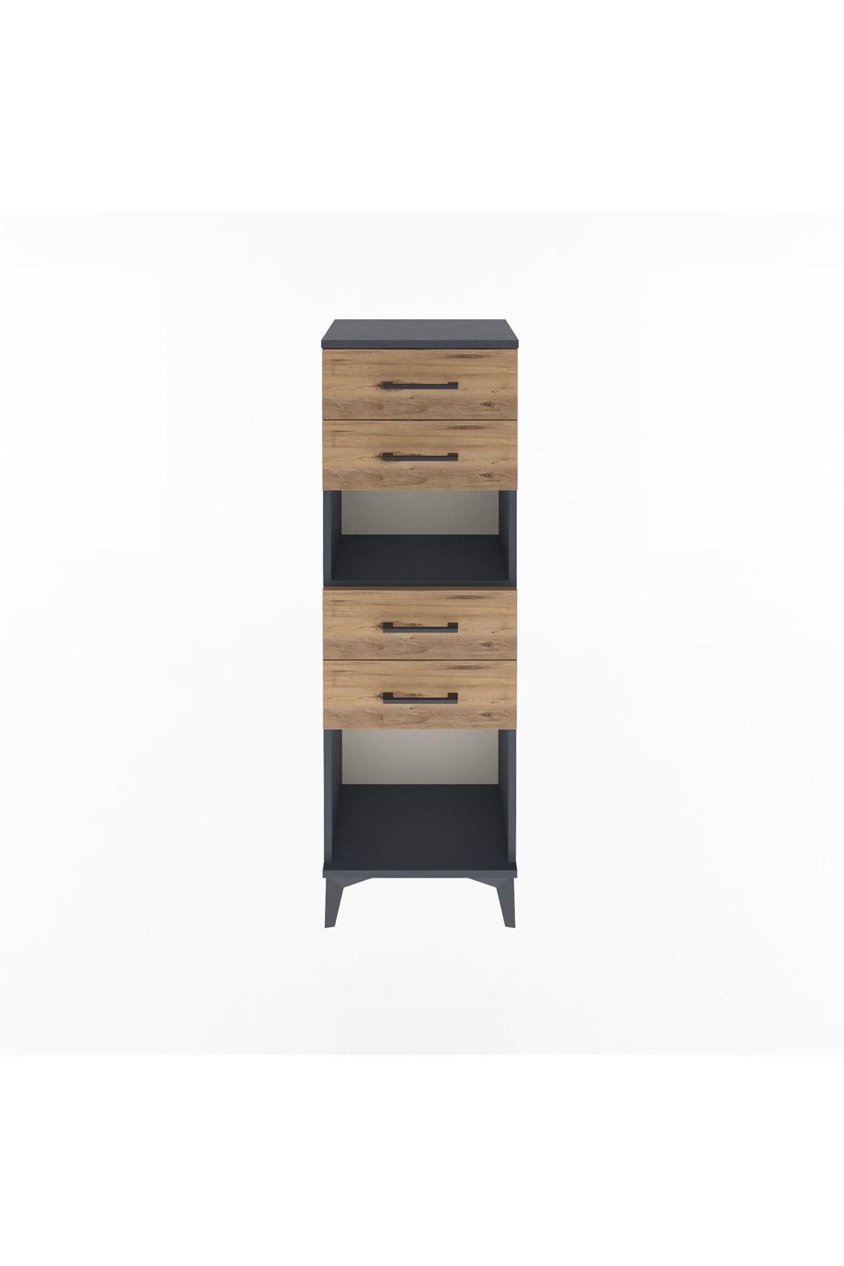 Arges Dolap Tek Raflı 4 Çekmeceli 44x30x134 Antrasit-Çam