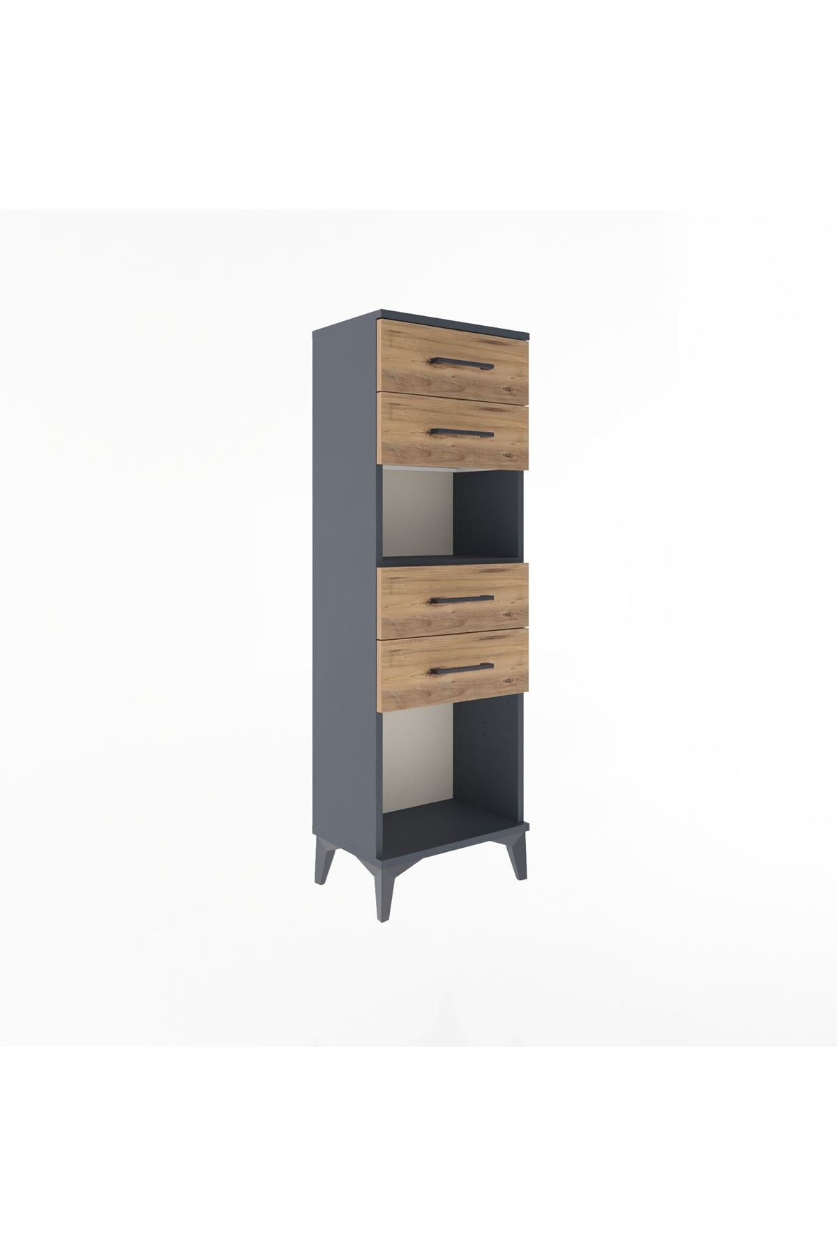 Arges Dolap Tek Raflı 4 Çekmeceli 44x30x134 Antrasit-Çam