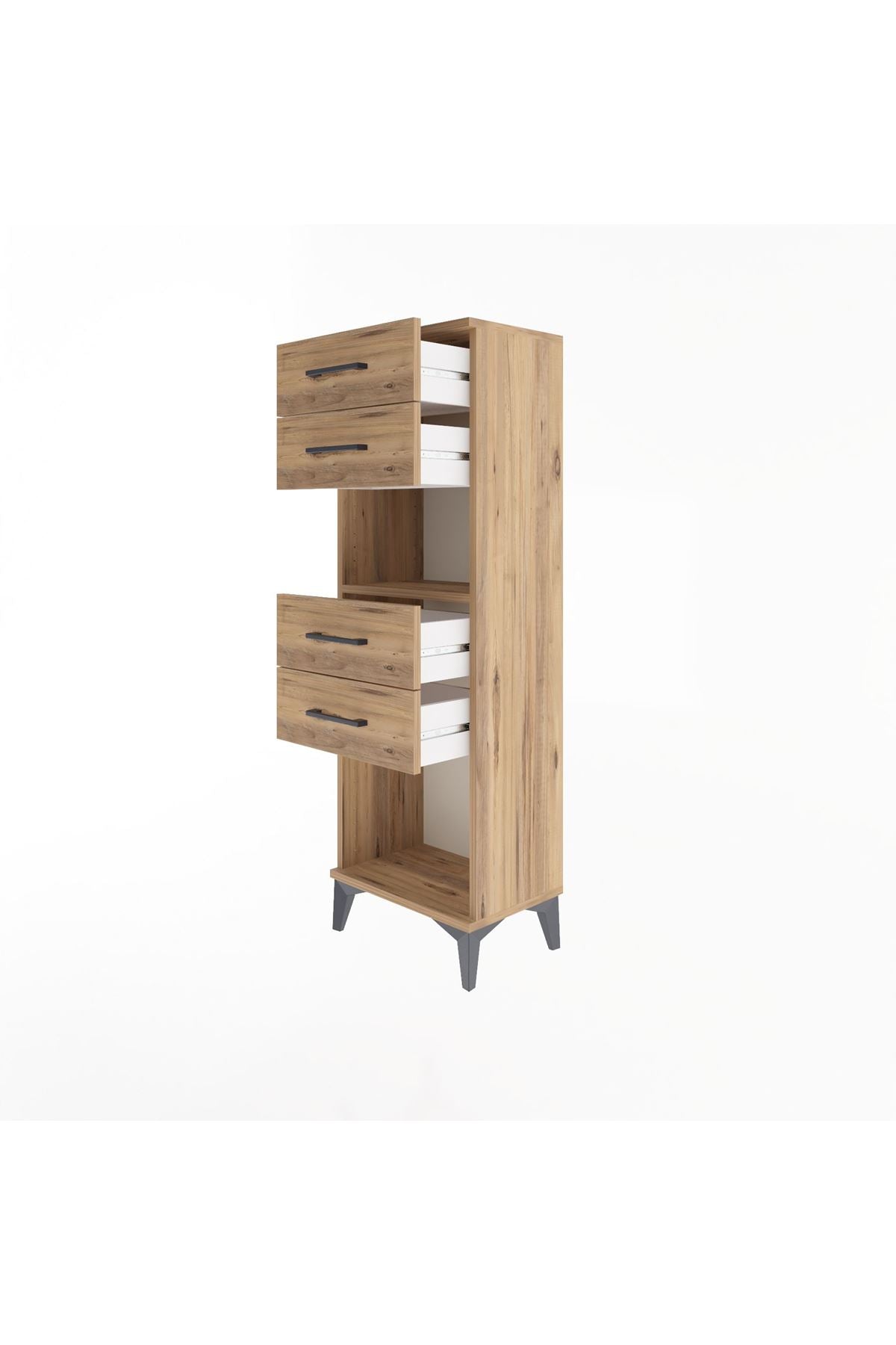 Arges Dolap Tek Raflı 4 Çekmeceli 44x30x134 Çam-Çam