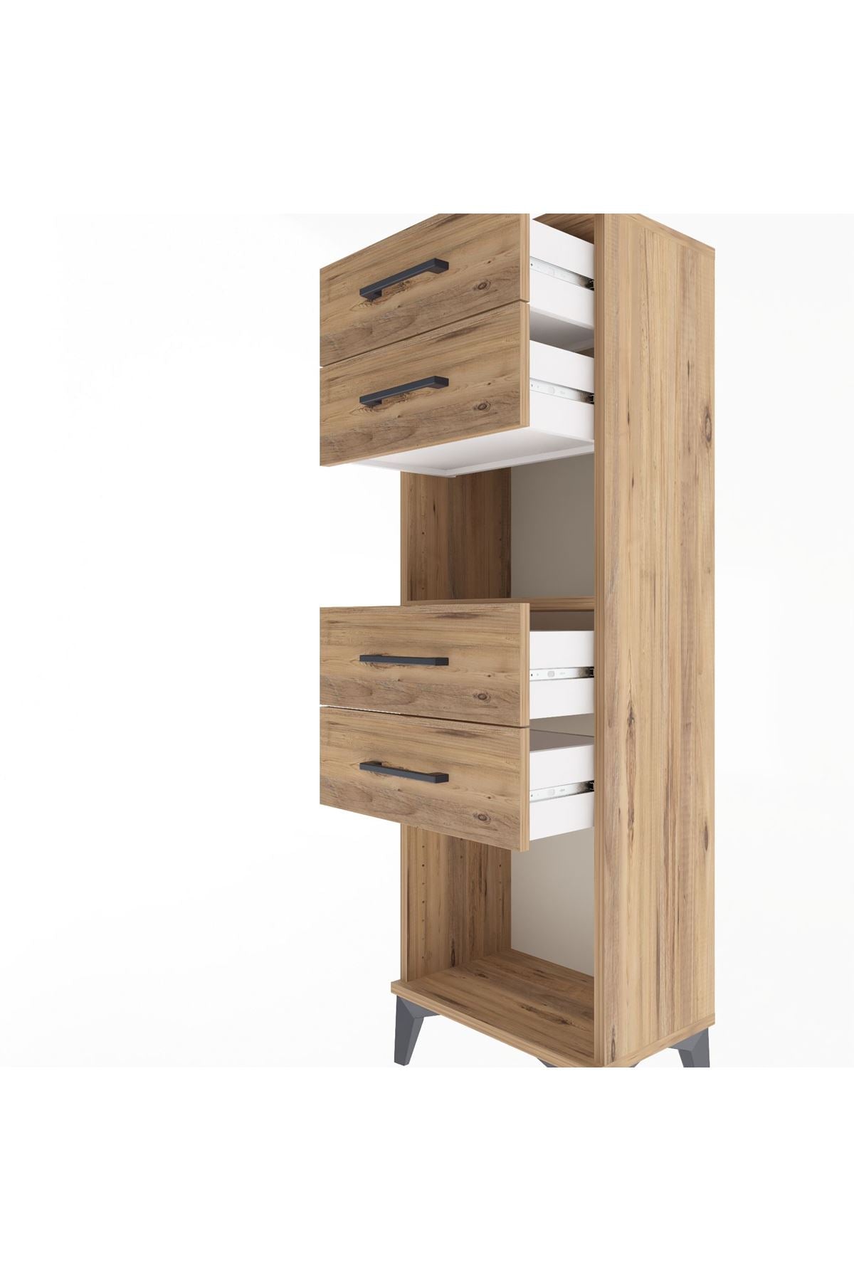 Arges Dolap Tek Raflı 4 Çekmeceli 44x30x134 Çam-Çam