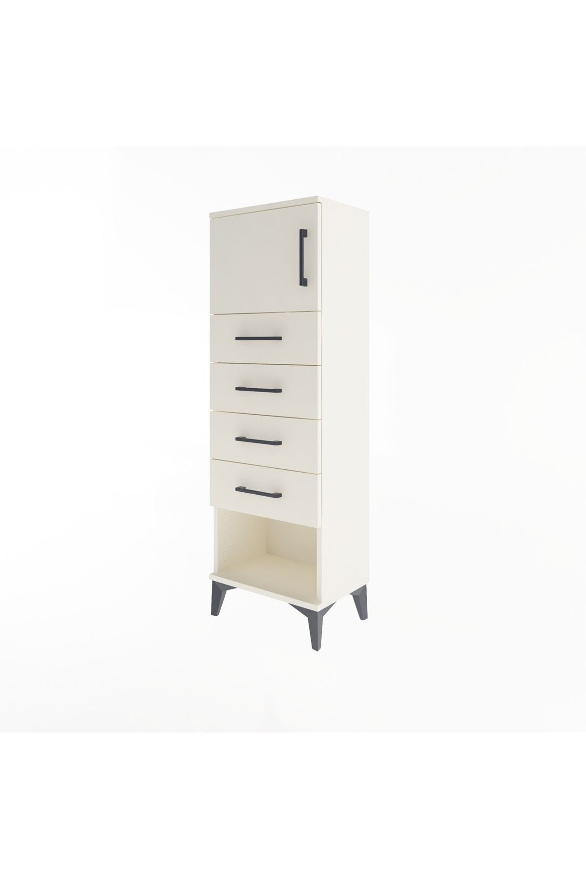 Arges Dolap Tek Raflı 4 Çekmeceli Tek Kapaklı 44x30x134 Aytaşı-Aytaşı