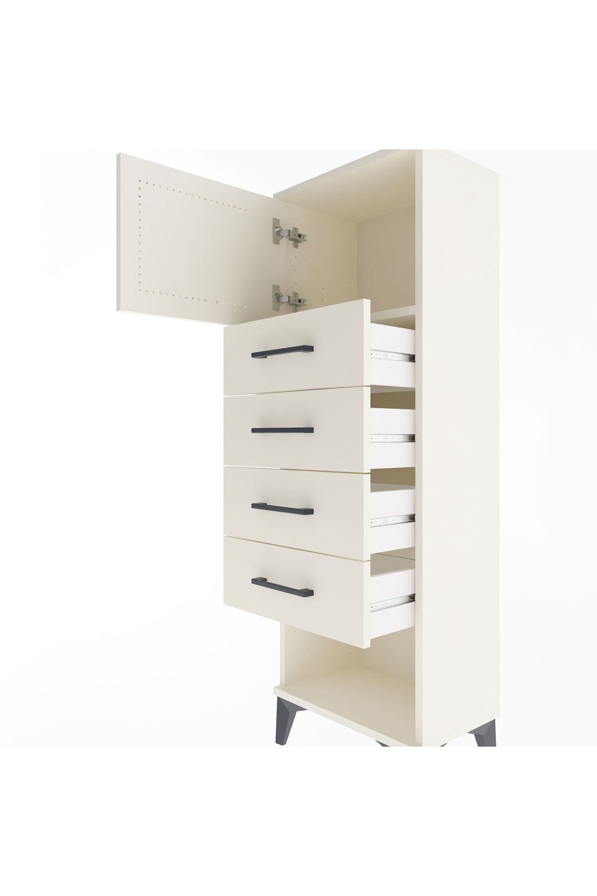 Arges Dolap Tek Raflı 4 Çekmeceli Tek Kapaklı 44x30x134 Aytaşı-Aytaşı