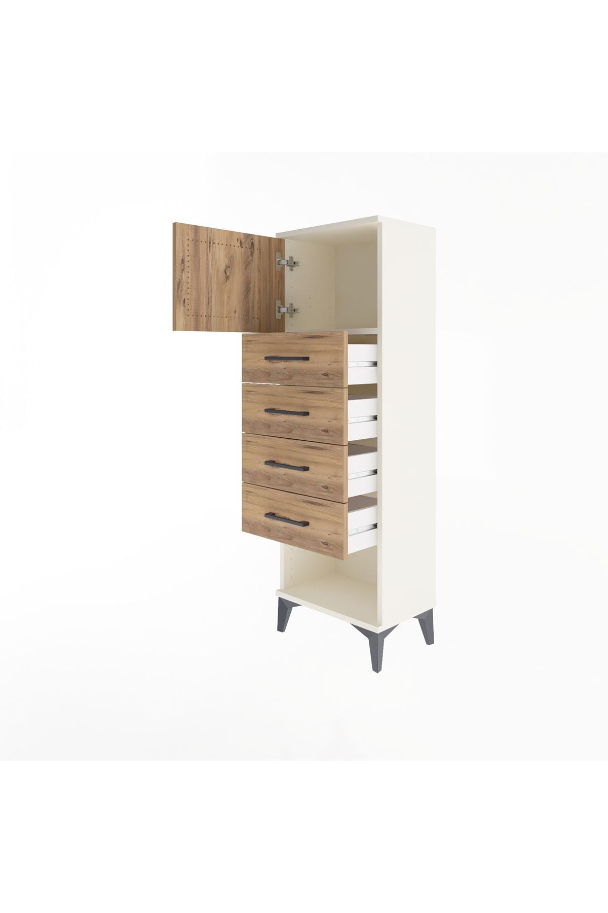 Arges Dolap Tek Raflı 4 Çekmeceli Tek Kapaklı 44x30x134 Aytaşı-Çam